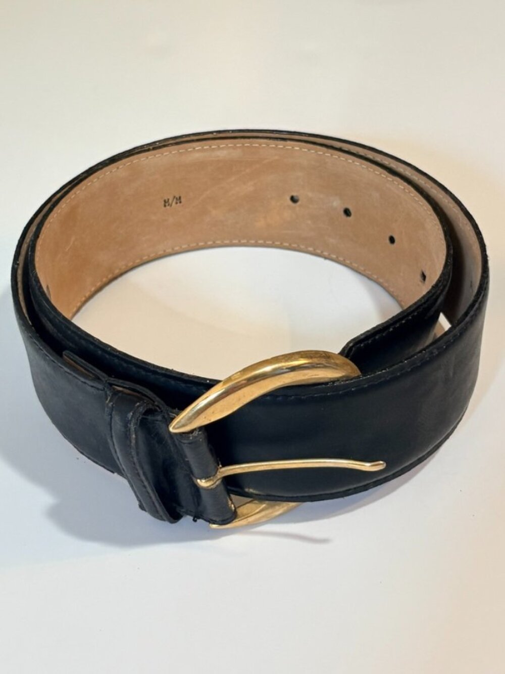 A. Brod Black Gold Buckle Belt M 90s Style Statement Waist Belt